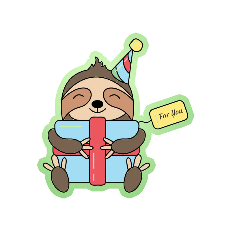 Birthday Sloth - Glow in the Dark Vinyl Decal - Custom Size