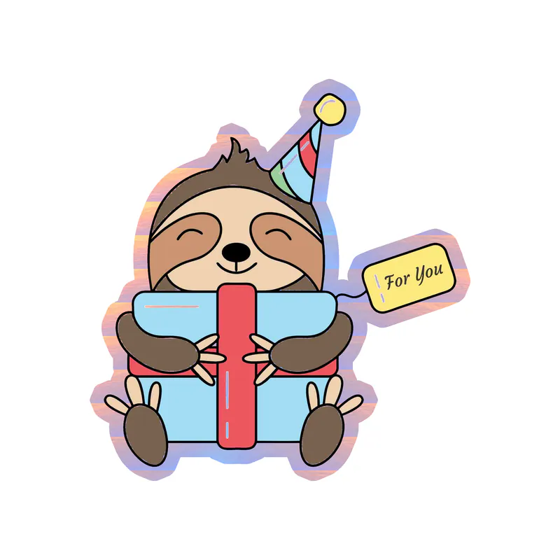 Birthday Sloth - Holographic Vinyl Decal - Custom Size