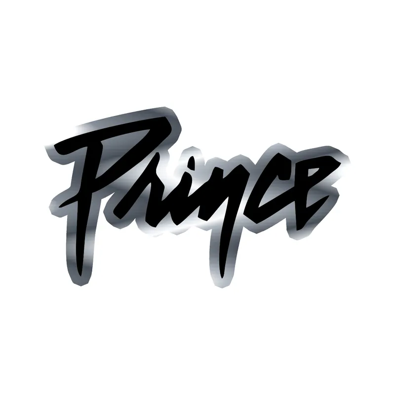 Prince - Name in All Black- Silver Chrome Vinyl Sticker - Custom Size