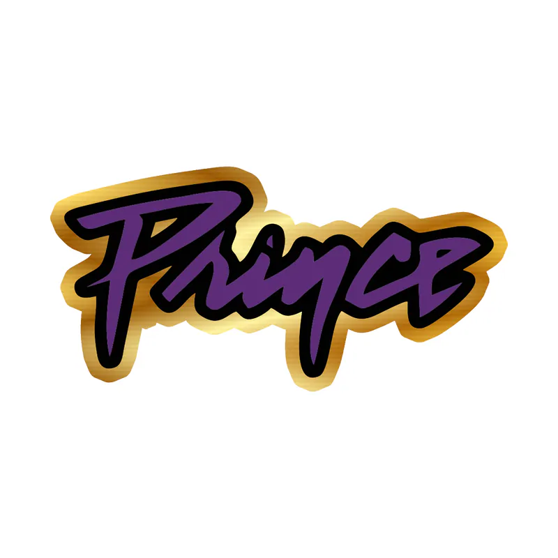 Prince - Name in Purple & Black - Gold Chrome Vinyl Sticker - Custom Size