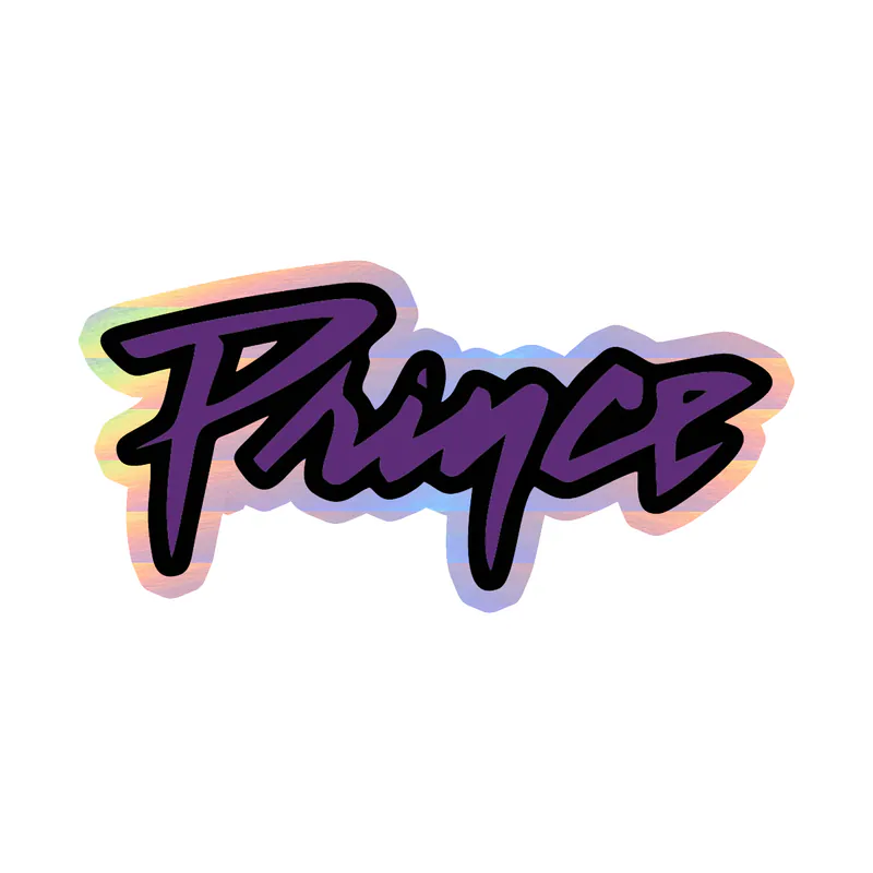Prince - Name in Purple & Black - Holographic Vinyl Sticker - Custom Size
