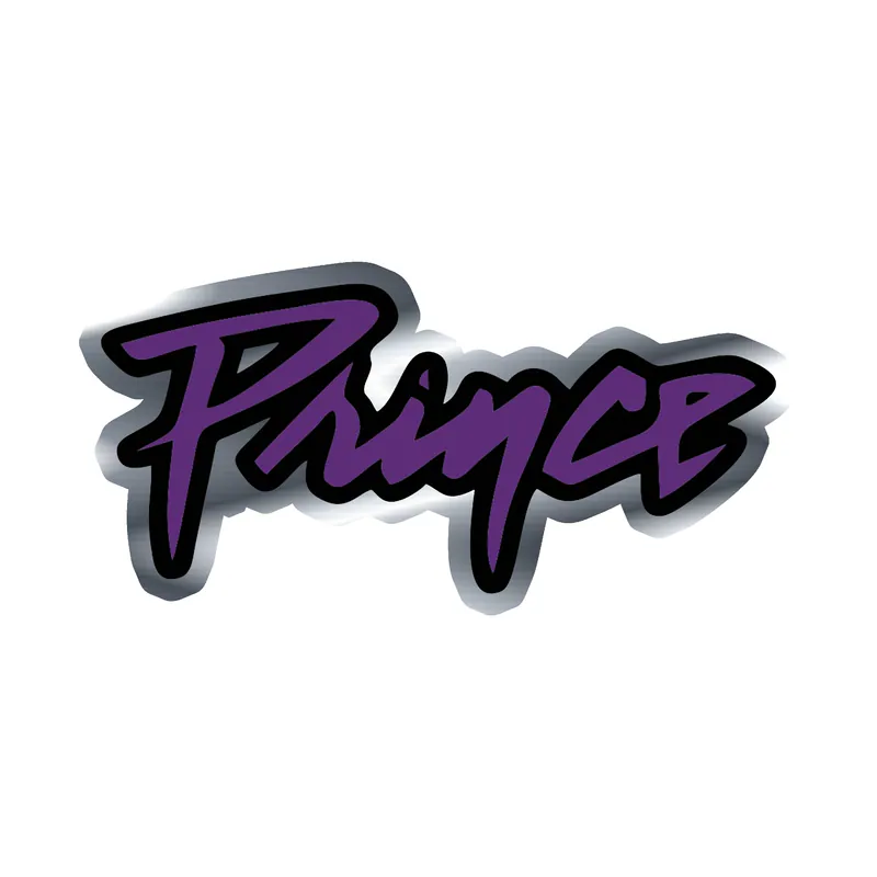 Prince - Name in Purple & Black - Silver Chrome Vinyl Sticker - Custom Size