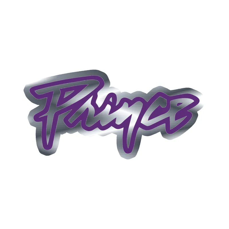 Prince - Name in Purple & White - Silver Chrome Vinyl Sticker - Custom Size