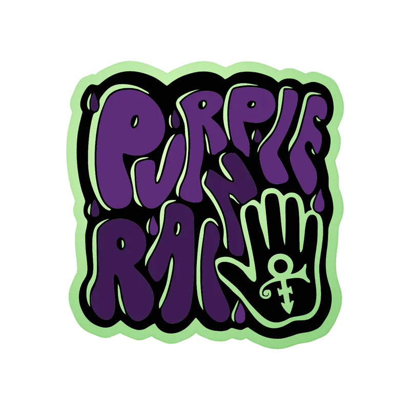 Prince - Purple Rain in Groovy Style - Glow in the Dark Vinyl Sticker - Custom Size