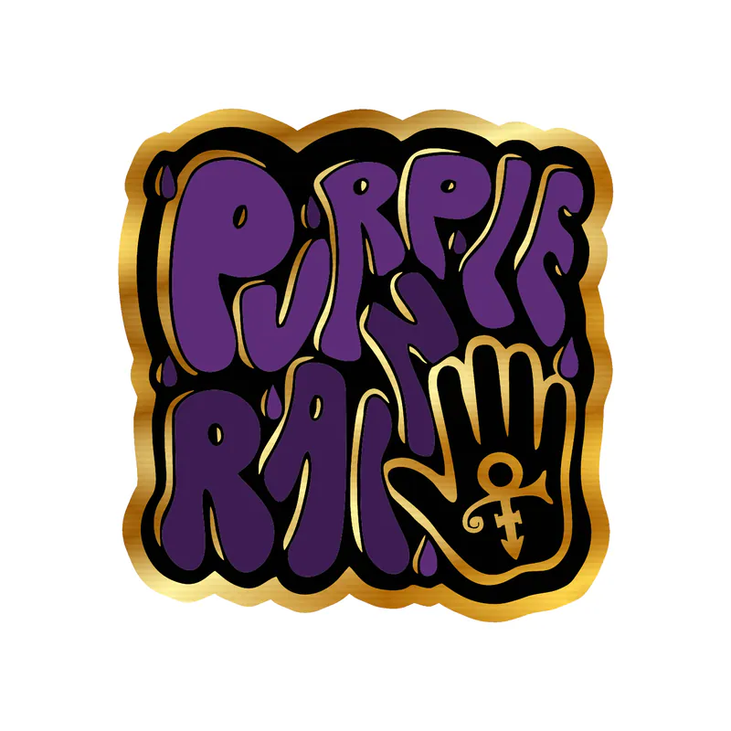 Prince - Purple Rain in Groovy Style - Gold Chrome Vinyl Sticker - Custom Size