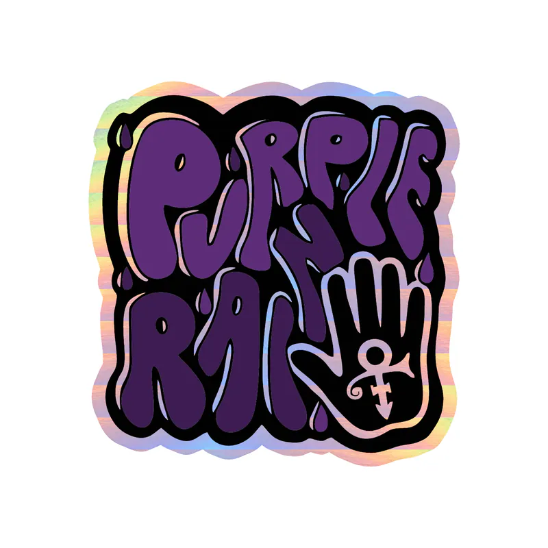 Prince - Purple Rain in Groovy Style - Holographic Vinyl Sticker - Custom Size