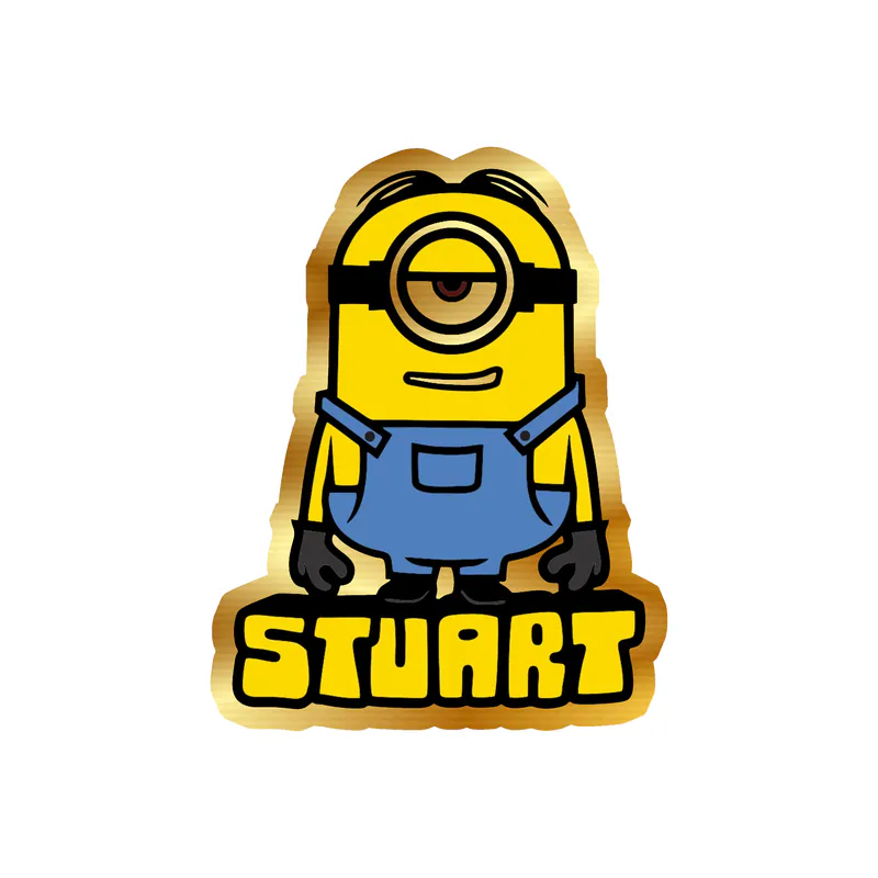 Despicable Me - Stuart With Name - Gold Chrome Vinyl Sticker - Custom Size