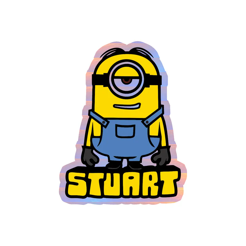 Despicable Me - Stuart With Name - Holographic Vinyl Sticker - Custom Size