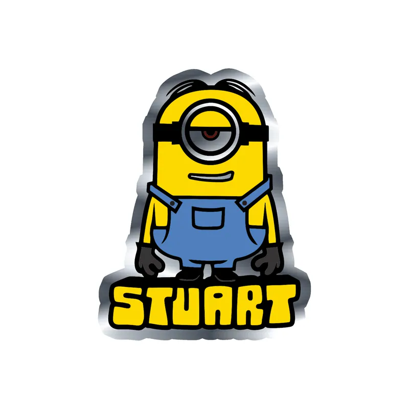 Despicable Me - Stuart With Name - Silver Chrome Vinyl Sticker - Custom Size