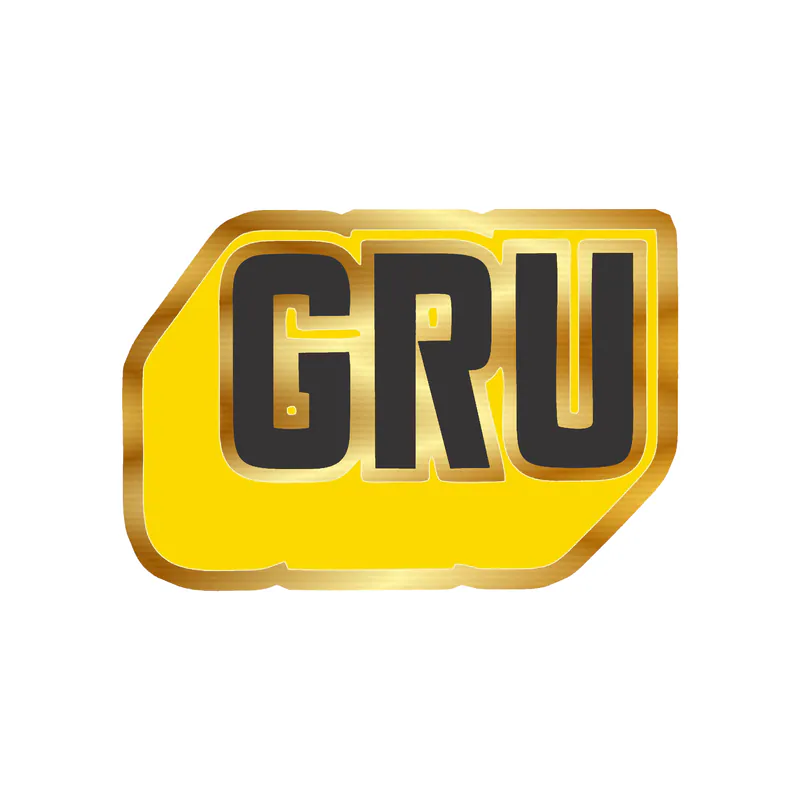 Despicable Me - Gru Name In Yellow & Black - Gold Chrome Vinyl Sticker - Custom Size