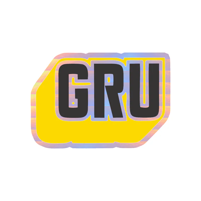 Despicable Me - Gru Name In Yellow & Black - Holographic Vinyl Sticker - Custom Size