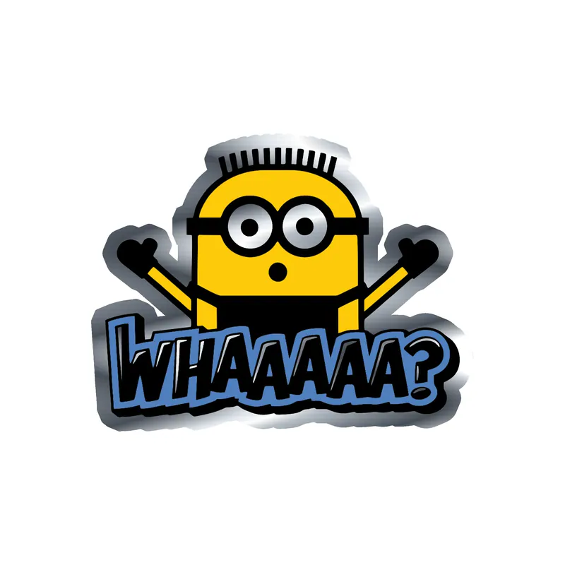 Despicable Me - Minion "Whaaa?" - Silver Chrome Vinyl Sticker - Custom Size