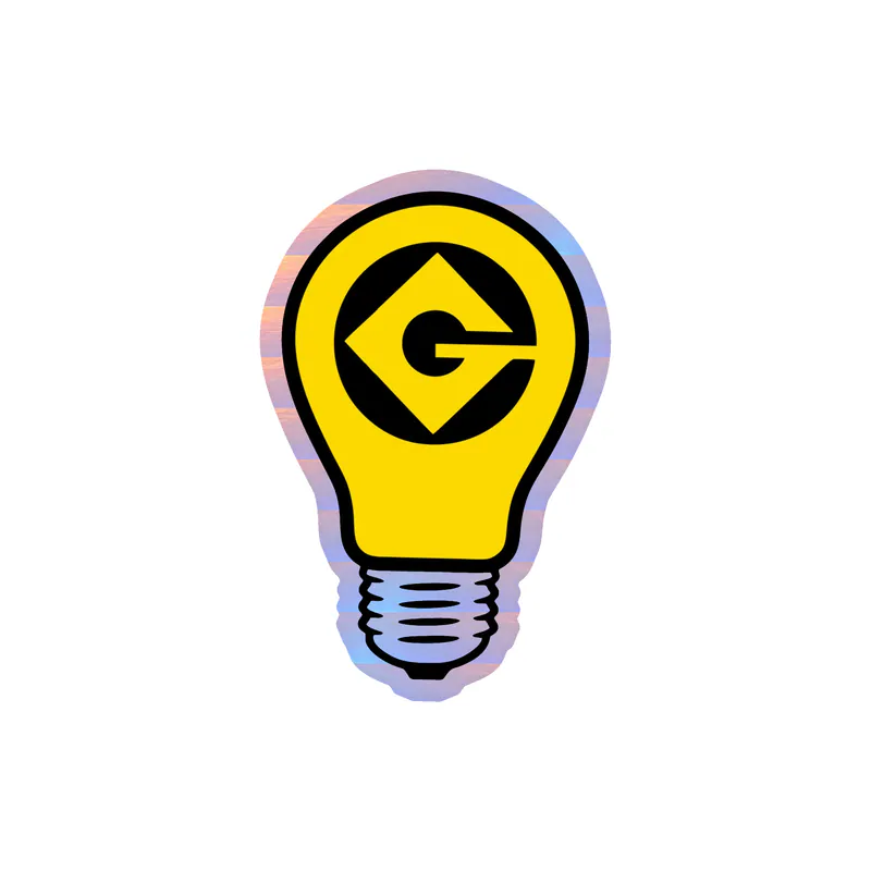 Despicable Me - Gru Logo With Lightbulb- Holographic Vinyl Sticker - Custom Size