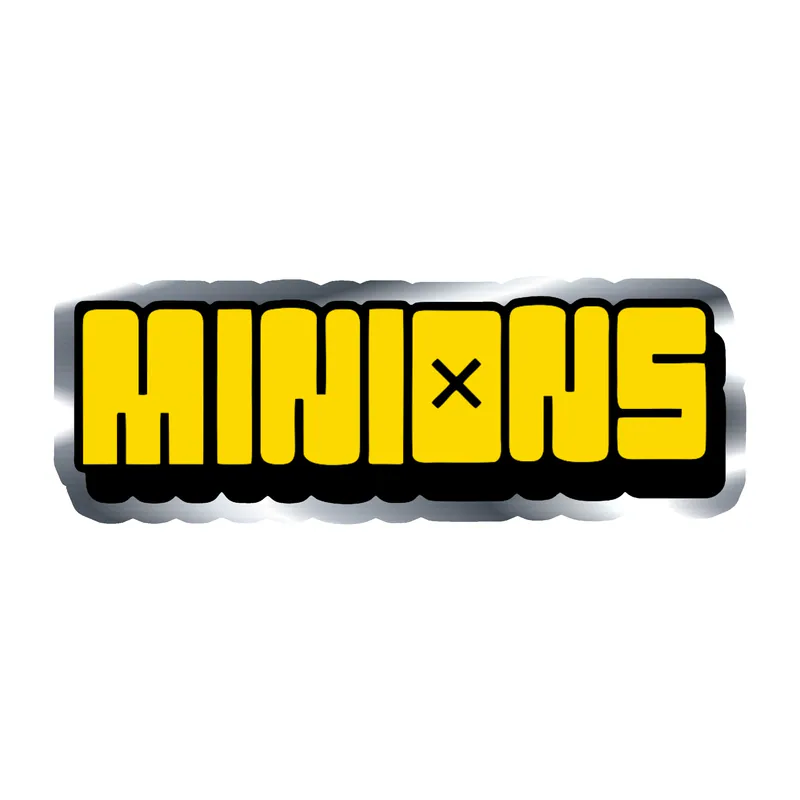 Despicable Me - Minion Name in Yellow & Black 2 - Silver Chrome Vinyl Sticker - Custom Size