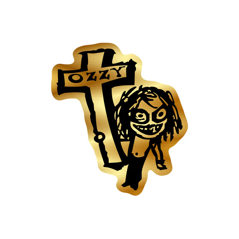 Ozzy Osbourne - Ozzy Holding Cross - Gold Chrome Vinyl Sticker - Custom Size