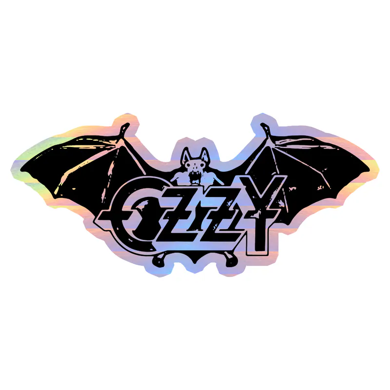 Ozzy Osbourne - Name with Bat - Holographic Vinyl Sticker - Custom Size