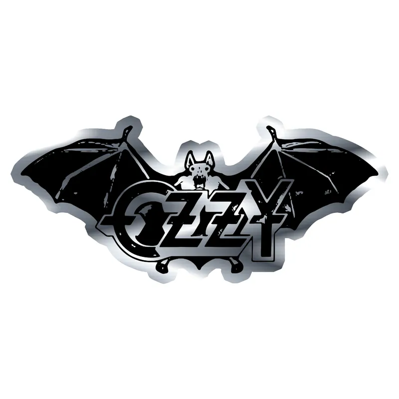 Ozzy Osbourne - Name with Bat - Silver Chrome Vinyl Sticker - Custom Size