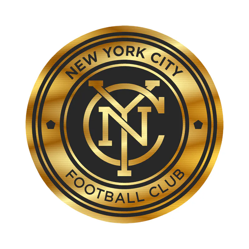 New York City FC - Black And White Circle With Name - Gold Chrome Vinyl Sticker - Custom Size