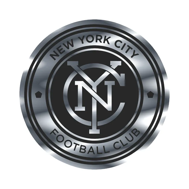 New York City FC - Black And White Circle With Name - Silver Chrome Vinyl Sticker - Custom Size
