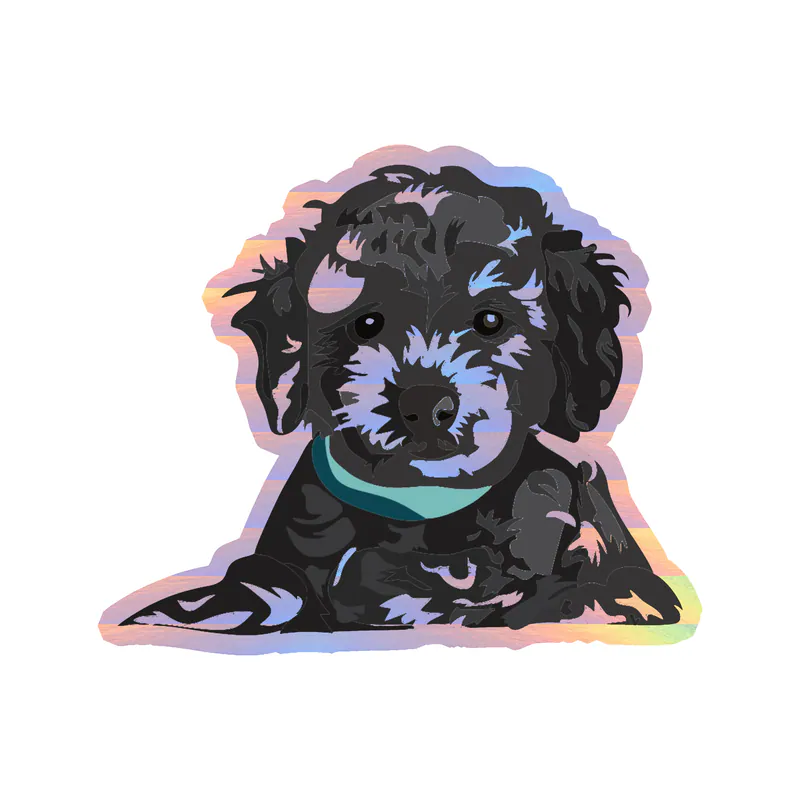 Black Goldendoodle - Holographic Vinyl Sticker - Custom Size