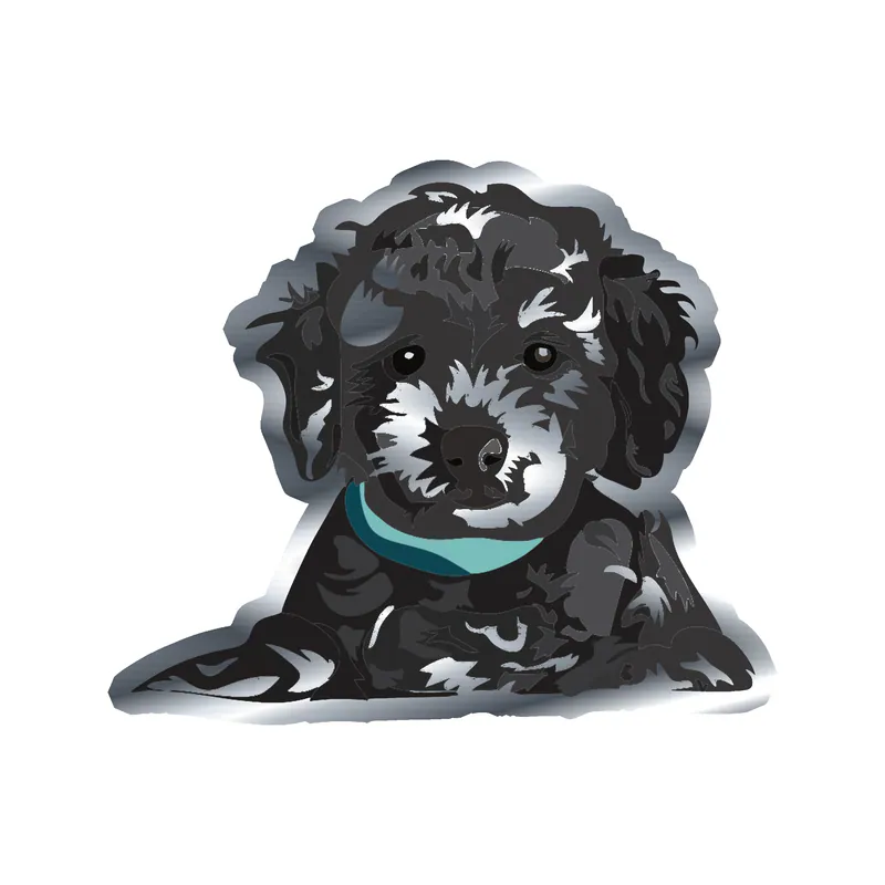 Black Goldendoodle - Silver Chrome Vinyl Sticker - Custom Size