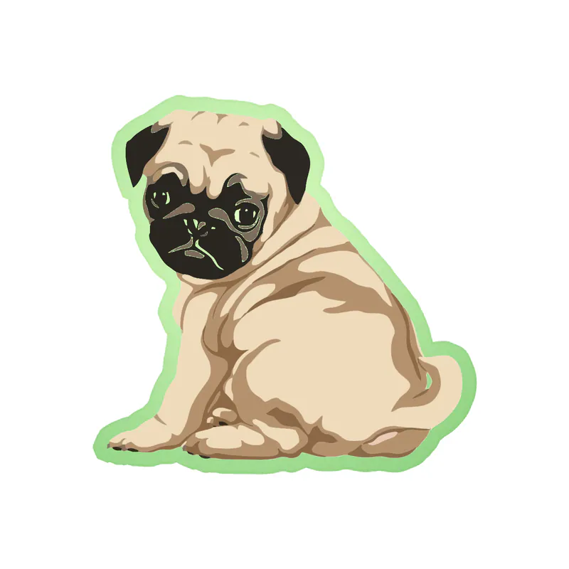 Tan Pug - Glow in the Dark Vinyl Sticker - Custom Size
