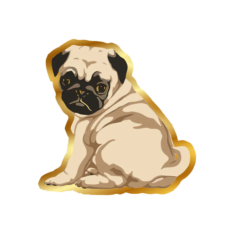 Tan Pug - Gold Chrome Vinyl Sticker - Custom Size