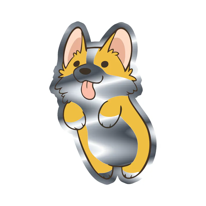 Corgi With Tongue Out - Silver Chrome Vinyl Sticker - Custom Size