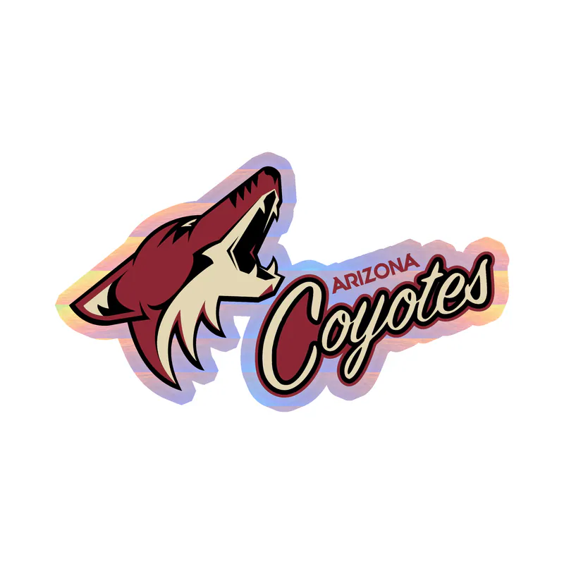 Arizona Coyotes - Coyote Head With Name Angled - Holographic Vinyl Sticker - Custom Size