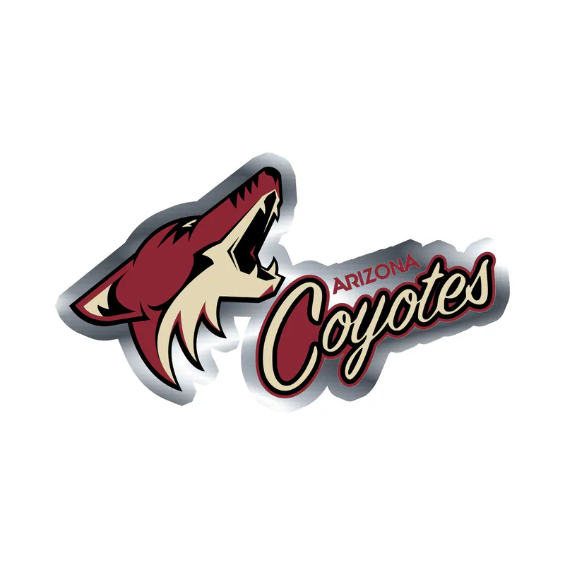 Arizona Coyotes - Coyote Head With Name Angled - Silver Chrome Vinyl Sticker - Custom Size