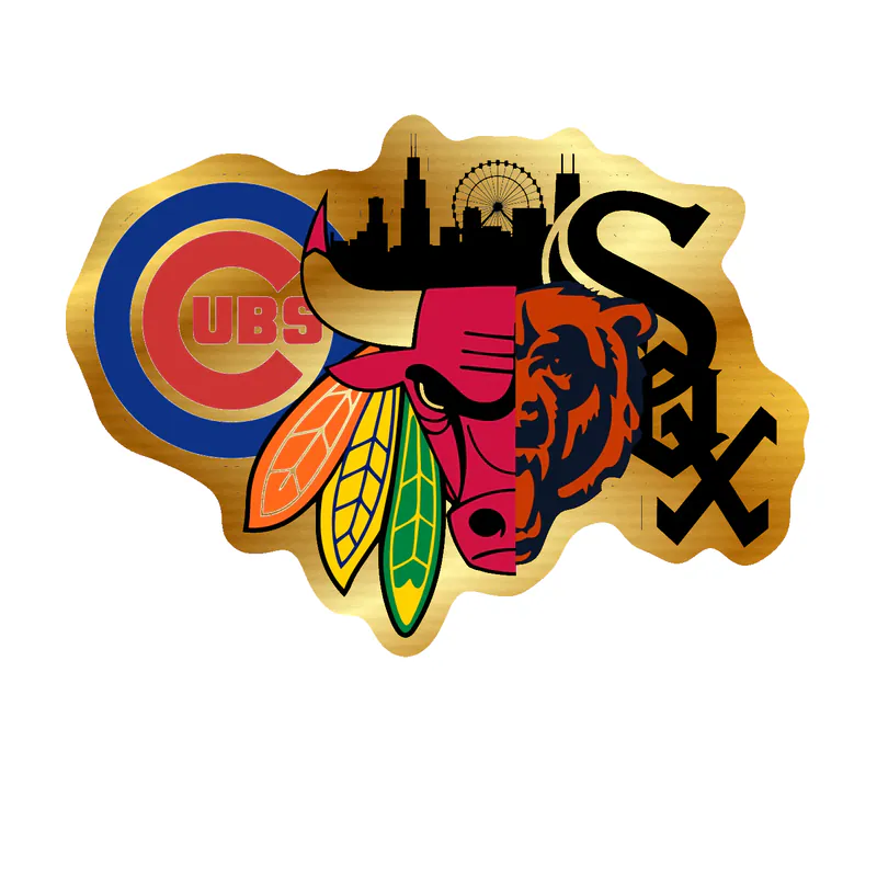 Chicago Sports Teams Mashup - Image 3 - Gold Chrome Vinyl Sticker - Custom Size