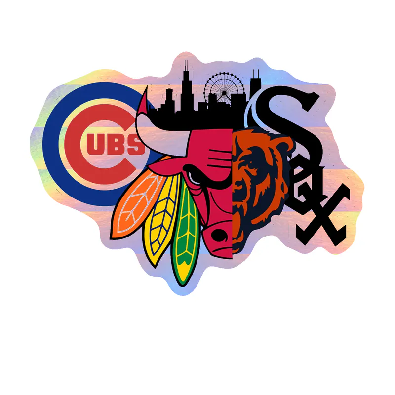 Chicago Sports Teams Mashup - Image 3 - Holographic Vinyl Sticker - Custom Size
