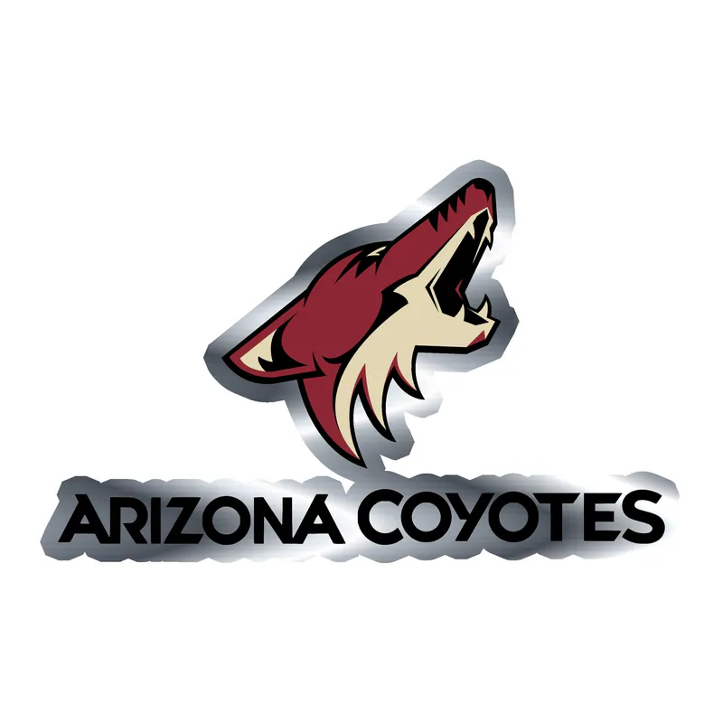Arizona Coyotes - Coyote Head With Name Underneath - Silver Chrome Vinyl Sticker - Custom Size
