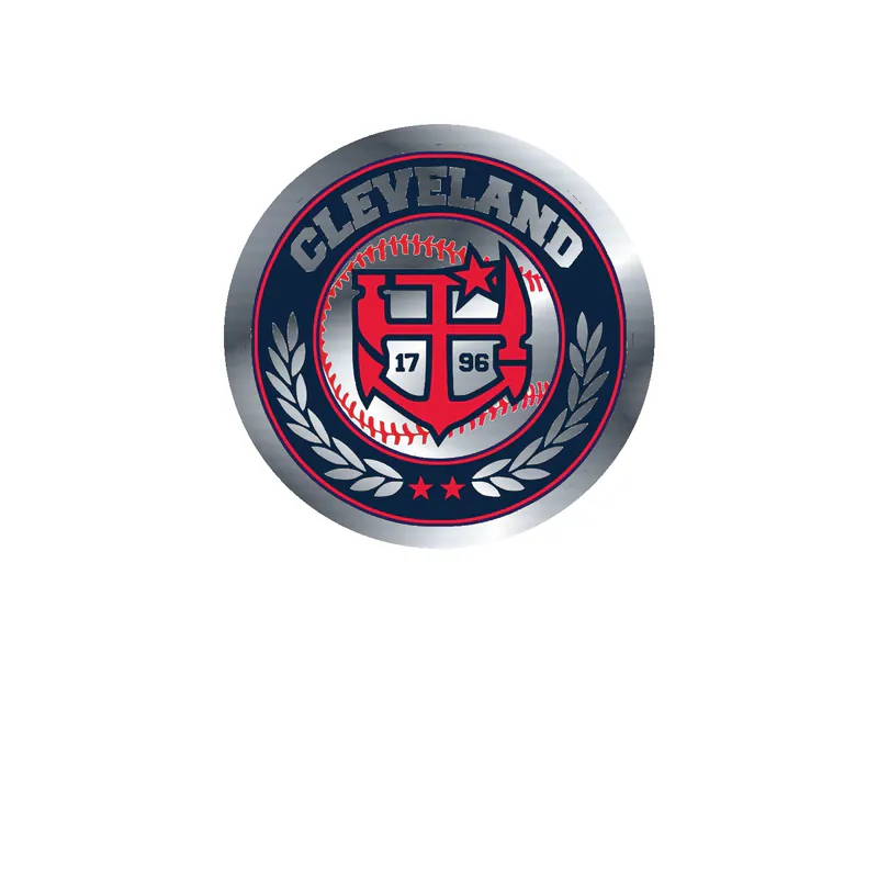 Cleveland Indians - Blue Circle With Baseball - Silver Chrome Vinyl Sticker - Custom Size