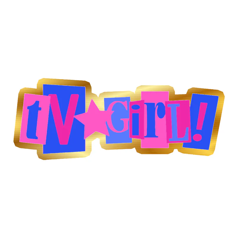 Tv Girl - Pink and Blue Name - Gold Chrome Vinyl Sticker - Custom Size