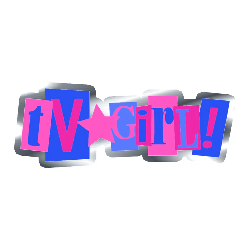 Tv Girl - Pink and Blue Name - Silver Chrome Vinyl Sticker - Custom Size