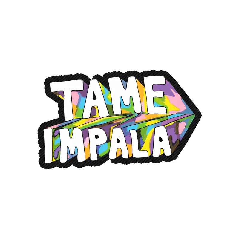 Tame Impala - Name in Color - Carbon Fiber Vinyl Sticker - Custom Size