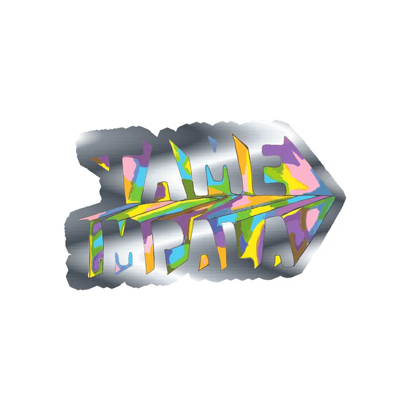 Tame Impala - Name in Color - Silver Chrome Vinyl Sticker - Custom Size