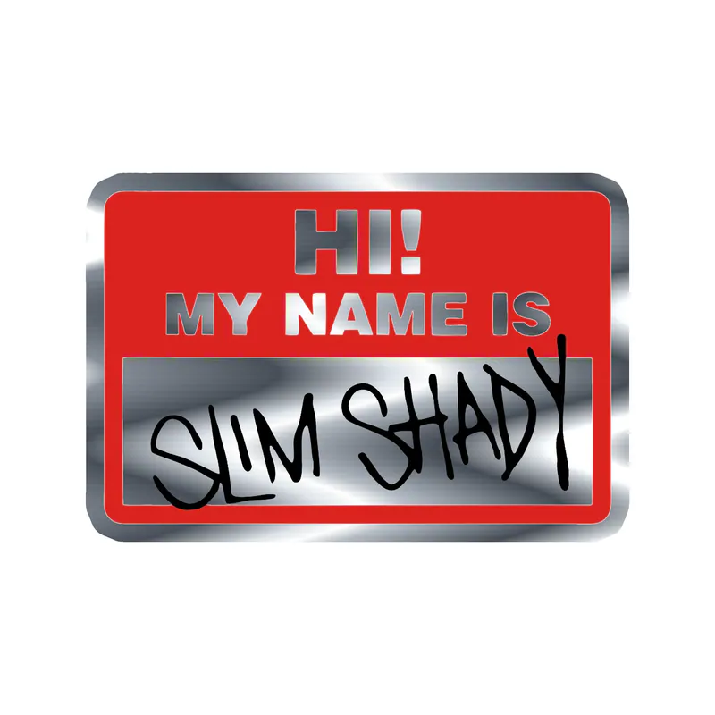Eminem - Slim Shady Name Tag - Silver Chrome Vinyl Sticker - Custom Size