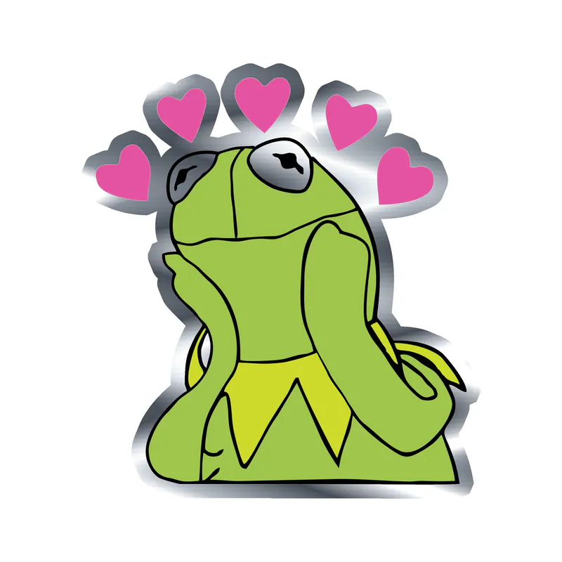 Kermit- Love - Silver Chrome Vinyl Decal - Custom Size