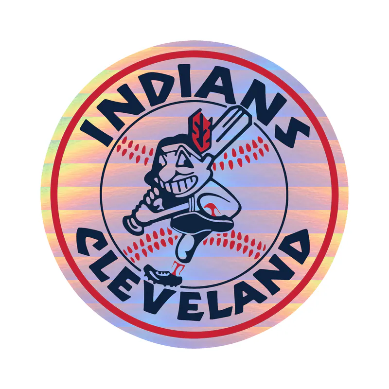 Cleveland Indians - White Circle With Chief Wahoo - Holographic Vinyl Sticker - Custom Size