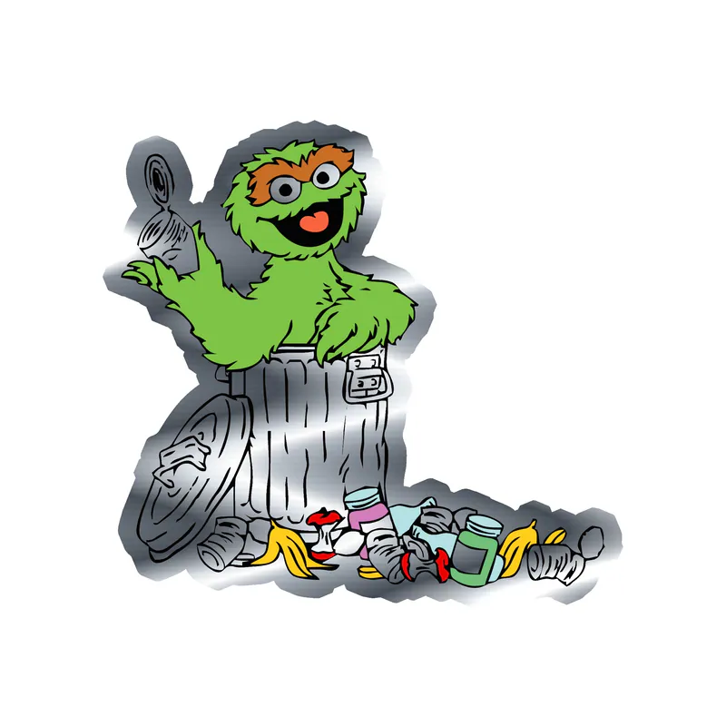 Sesame Street- Oscar the Grouch - Silver Chrome Vinyl Sticker - Custom Size