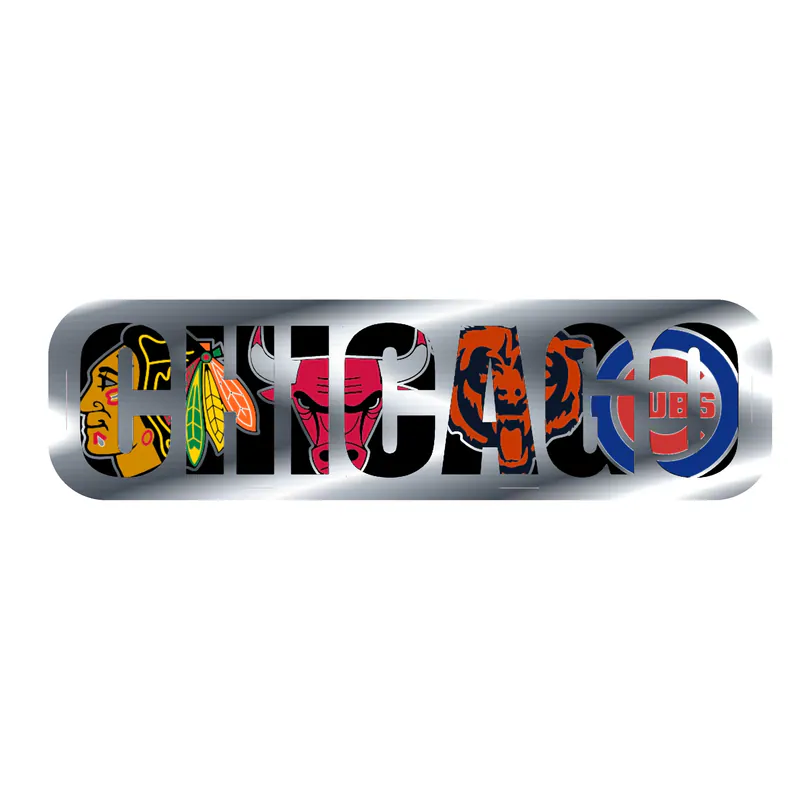 Chicago Sports Teams Mashup - Image 1 - Silver Chrome Vinyl Sticker - Custom Size