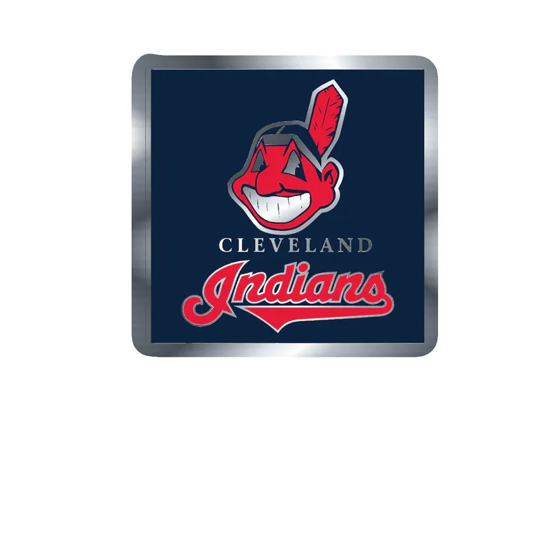 Cleveland Indians - Blue Box With Chief Wahoo - Silver Chrome Vinyl Sticker - Custom Size