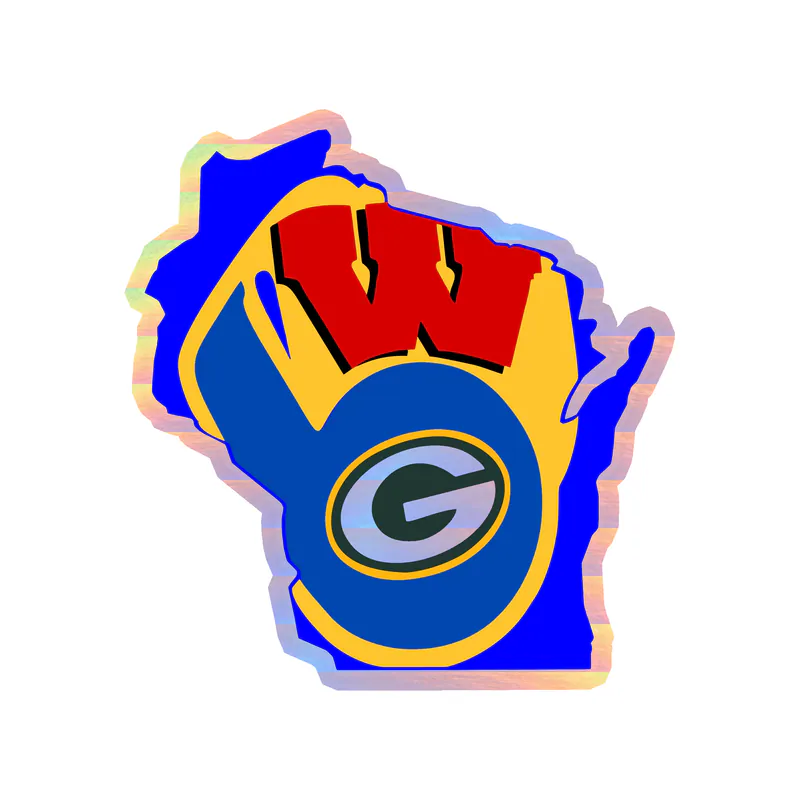 Wisconsin Sport Teams - Mashup - Holographic Vinyl Sticker - Custom Size