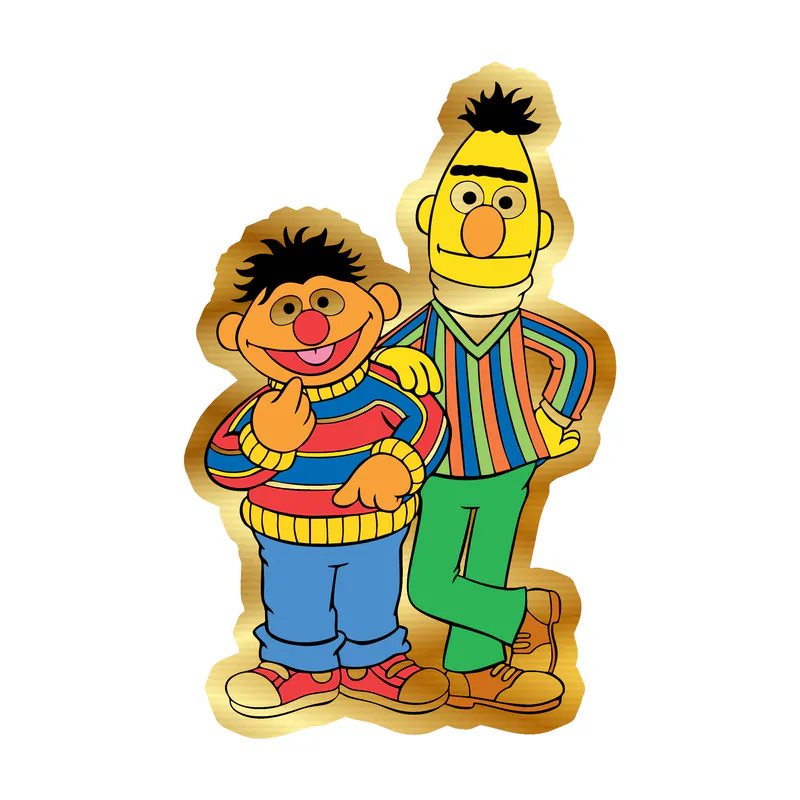 Sesame Street- Bert and Ernie - Gold Chrome Vinyl Sticker - Custom Size