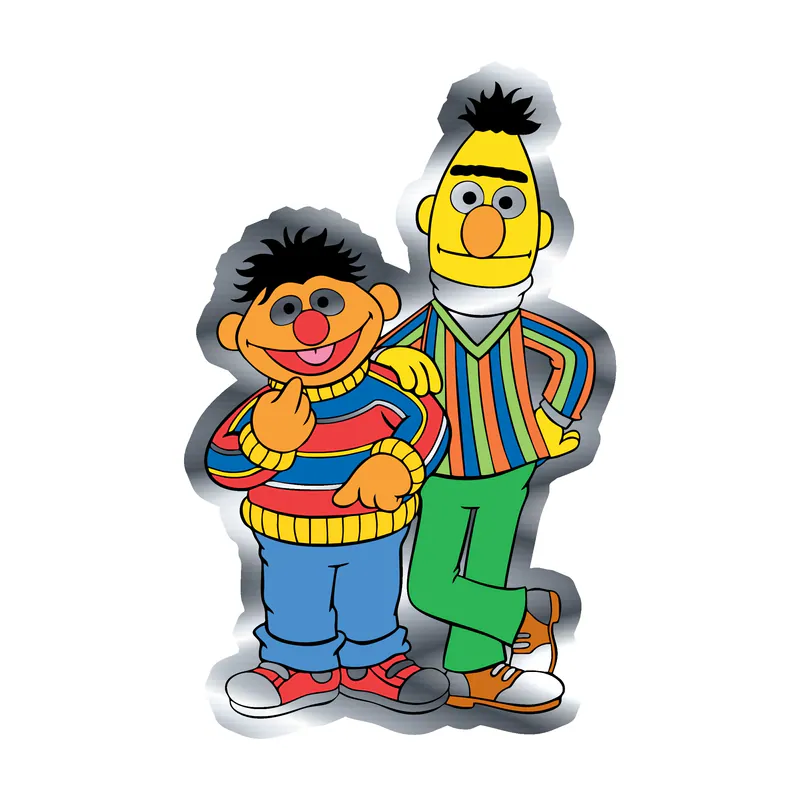 Sesame Street- Bert and Ernie - Silver Chrome Vinyl Sticker - Custom Size