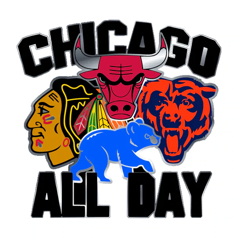 Chicago Sports Teams Mashup - Image 2 - Silver Chrome Vinyl Sticker - Custom Size