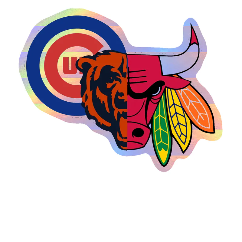 Chicago Sports Teams Mashup - Image 4 - Holographic Vinyl Sticker - Custom Size